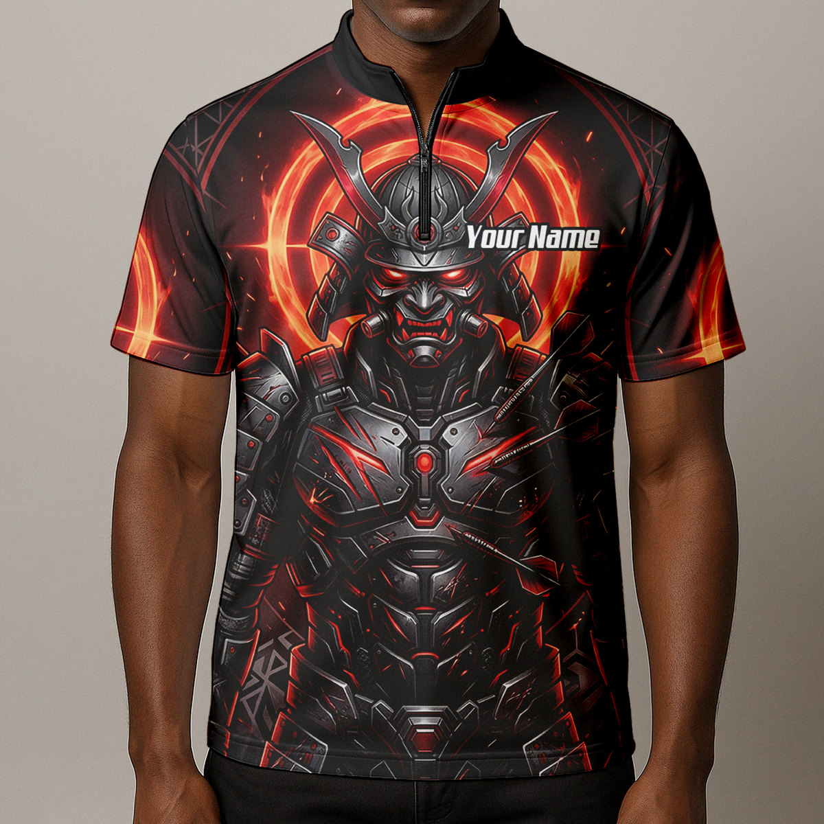 Personalised Samurai Dart Jersey for Men, Custom Red and Black Cyberpunk Darts Shirt, Darts Polo with Name R5691
