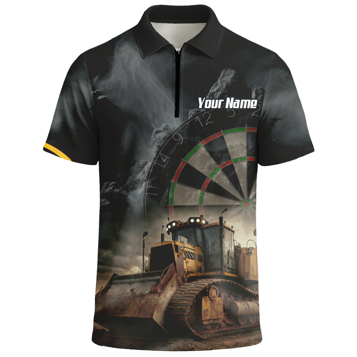Personalised Bulldozer Dart Jersey Polo and Zipper For Men Custom Construction Design Black Yellow T4397 - Polo -w Zipper Yes