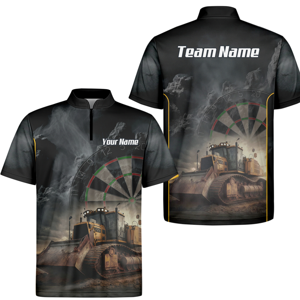 Personalised Bulldozer Dart Jersey Polo and Zipper For Men Custom Construction Design Black Yellow T4397 - Zipper Yes