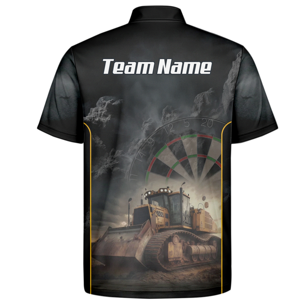Personalised Bulldozer Dart Jersey Polo and Zipper For Men Custom Construction Design Black Yellow T4397