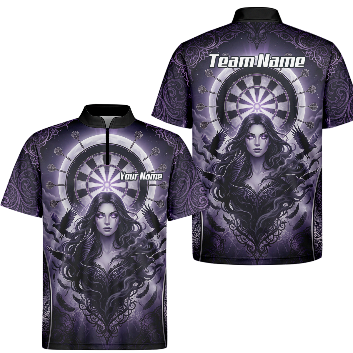 Personalised Purple Gothic Goddess Dart Jersey For Men Custom Raven Crow Dart Shirt Polo Zipper T5505