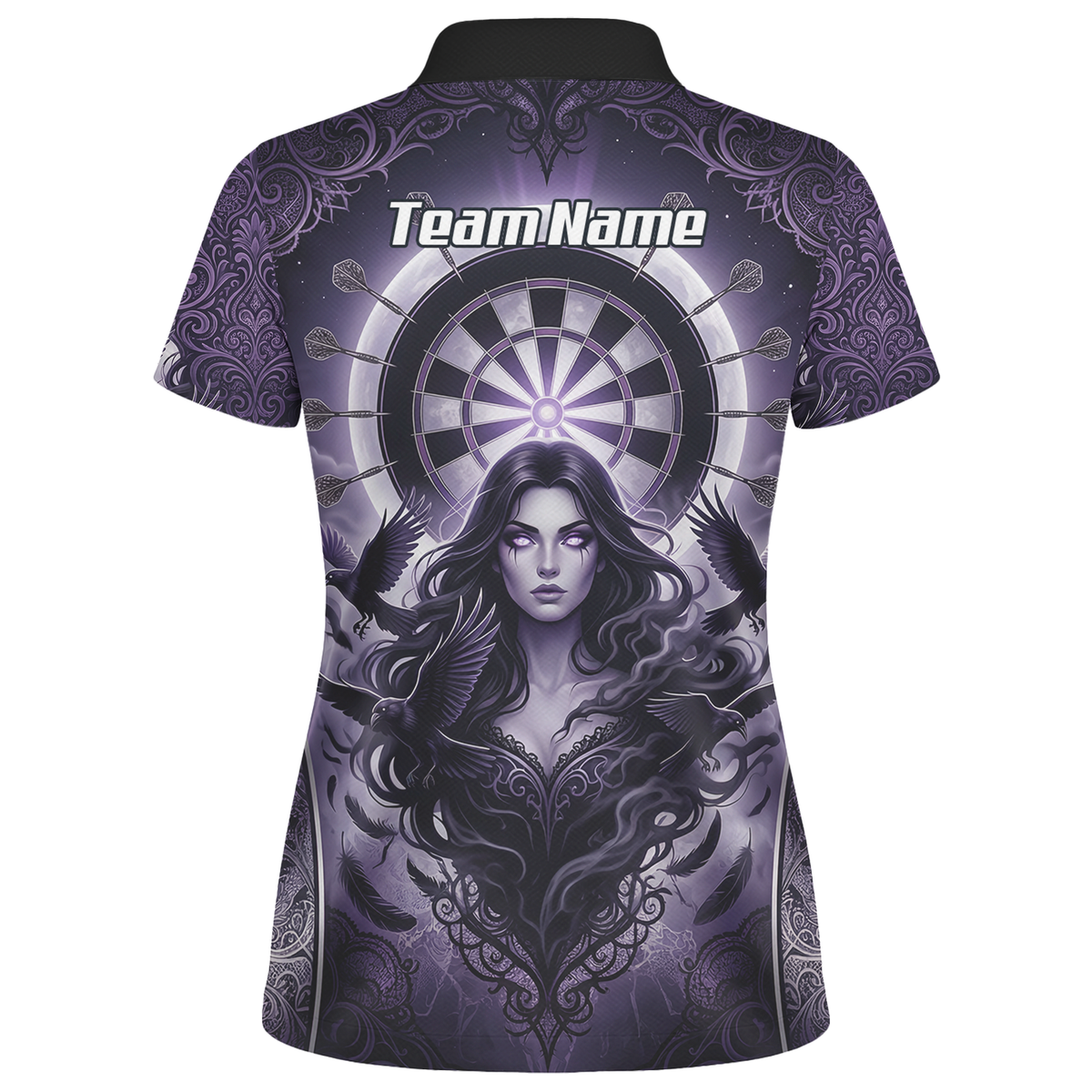 Personalised Purple Gothic Goddess Dart Jersey For Women Custom Raven Crow Dart Shirt Polo Zipper T5505