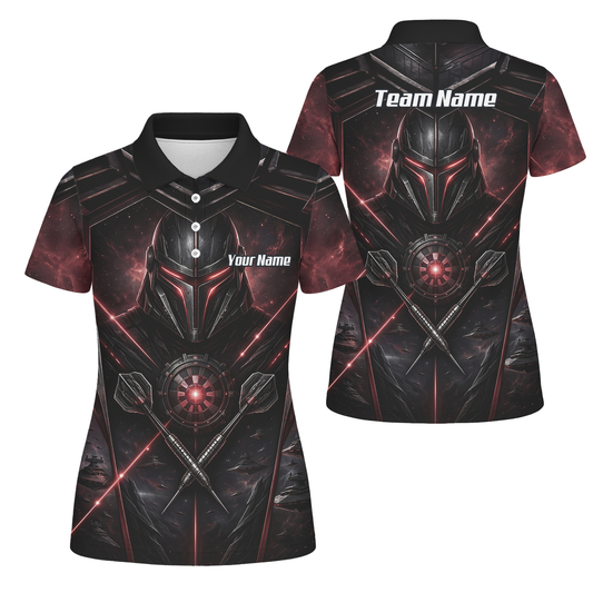 Personalised Galactic Warrior Dart Jersey Women's Custom Darts Shirt Black Red Sci-Fi Cyber Knight Polo V9187
