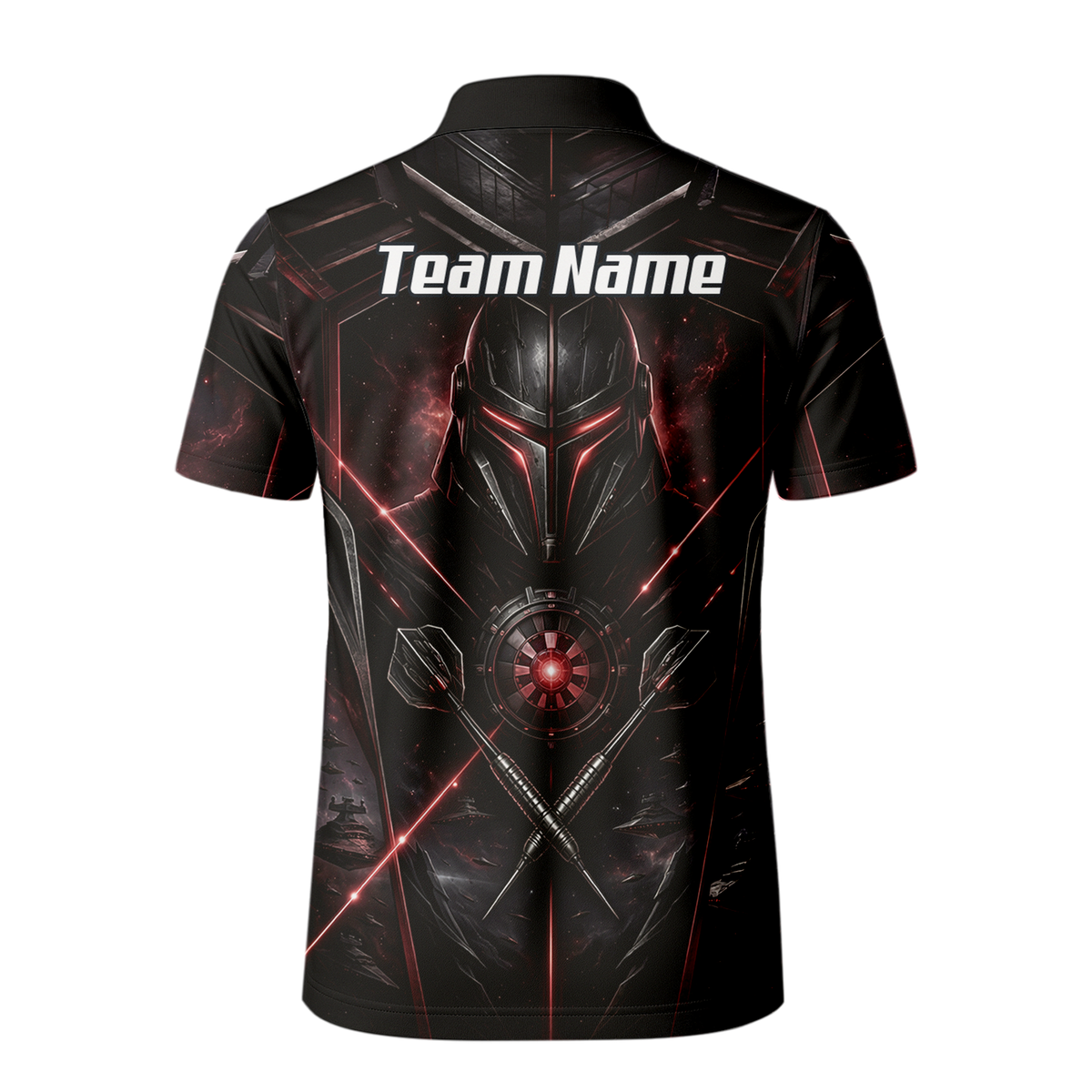 Personalised Galactic Warrior Dart Jersey Men's Custom Darts Shirt Black Red Sci-Fi Cyber Knight Polo V9187