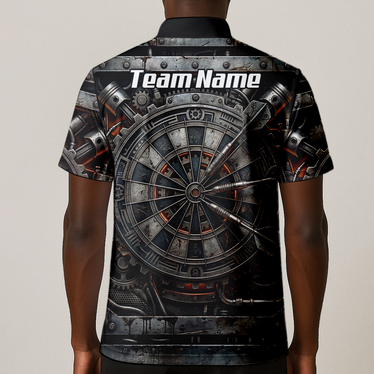 Personalised Men's Mechanical Industrial Gear Dart Jersey Custom Name Team Polo Shirt Grey Black W2120