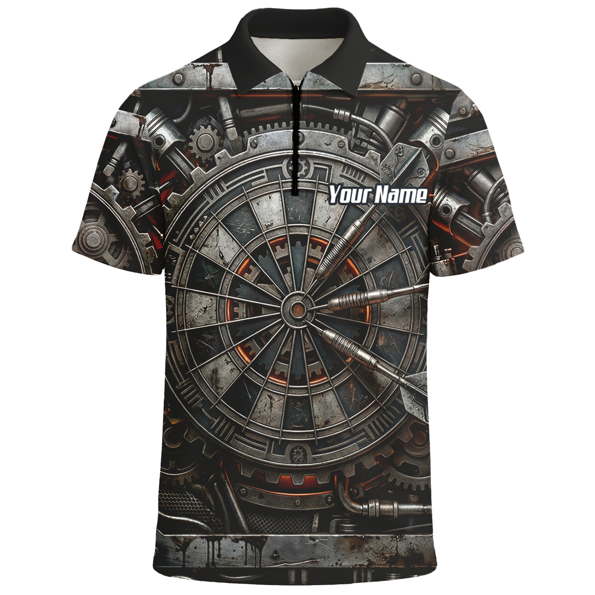 Personalised Men's Mechanical Industrial Gear Dart Jersey Custom Name Team Polo Shirt Grey Black W2120