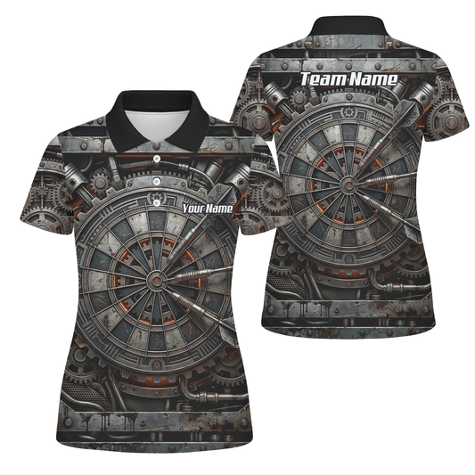 Personalised Women's Mechanical Industrial Gear Dart Jersey Custom Name Team Polo Shirt Grey Black W2120