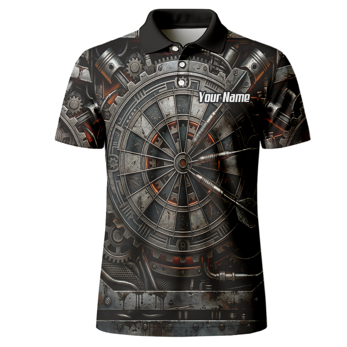 Personalised Men's Mechanical Industrial Gear Dart Jersey Custom Name Team Polo Shirt Grey Black W2120