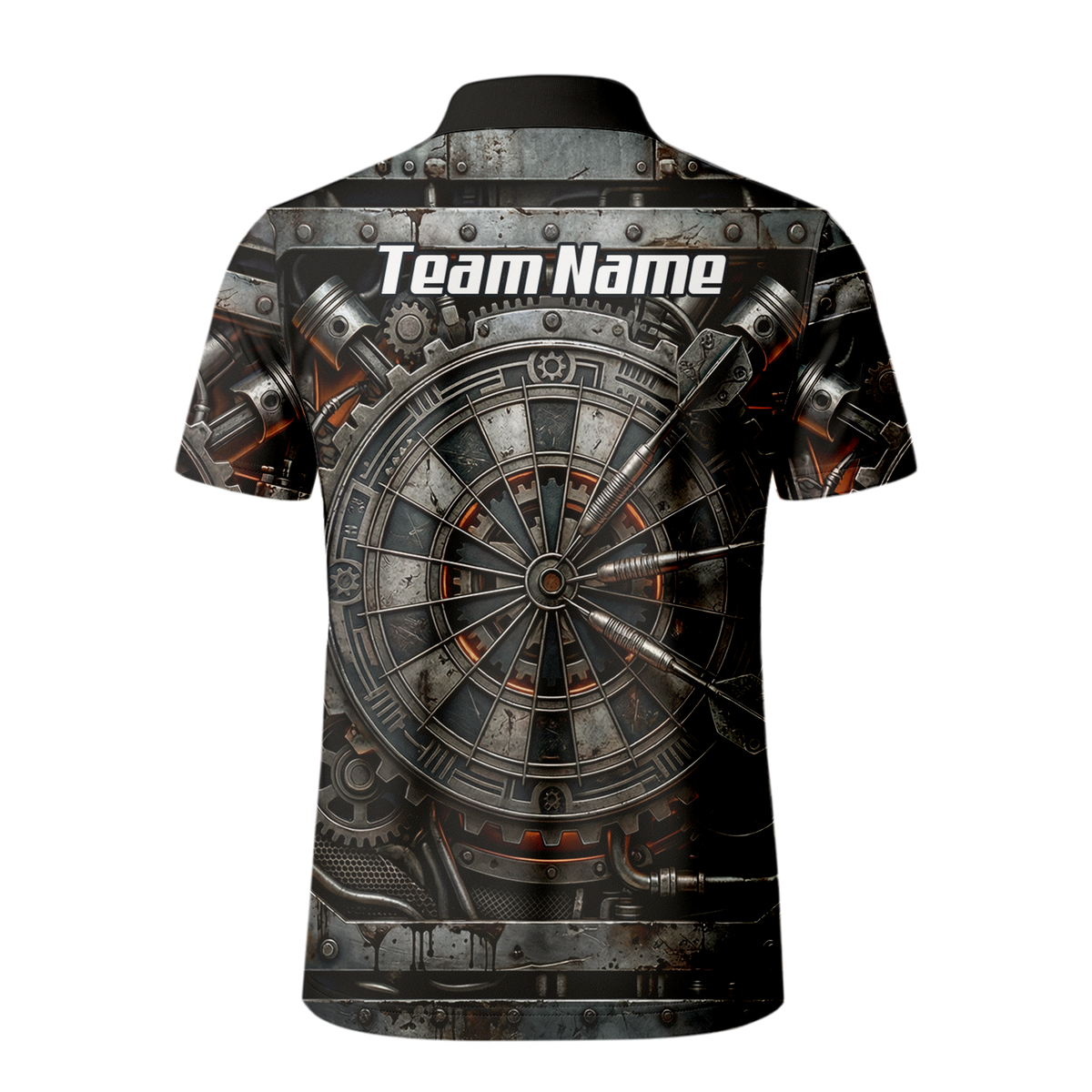 Personalised Men's Mechanical Industrial Gear Dart Jersey Custom Name Team Polo Shirt Grey Black W2120