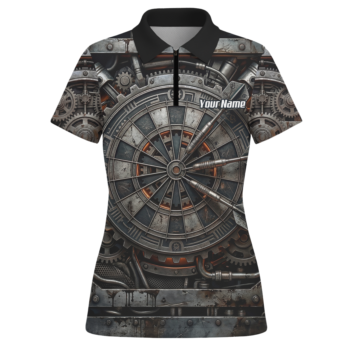 Personalised Women's Mechanical Industrial Gear Dart Jersey Custom Name Team Polo Shirt Grey Black W2120