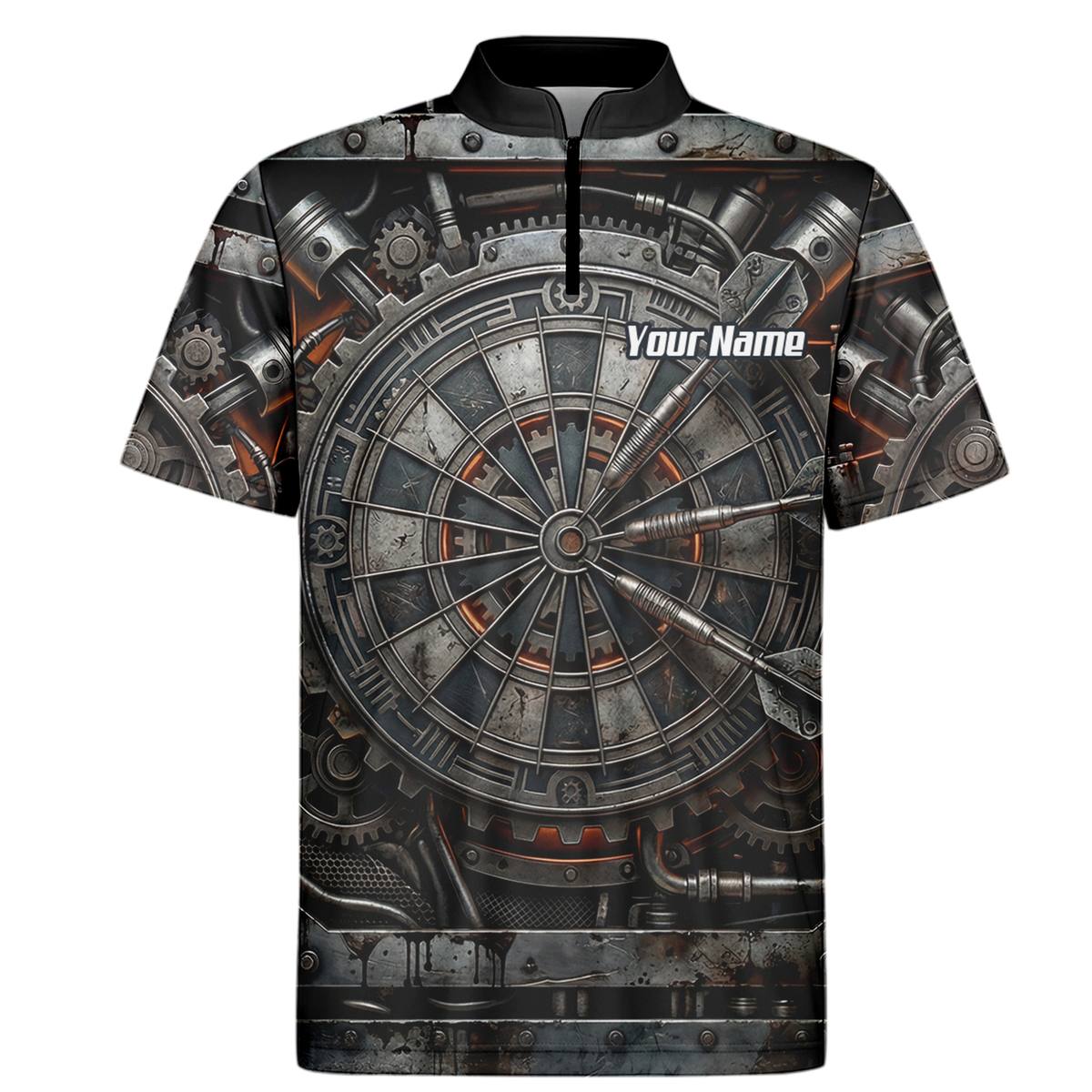 Personalised Men's Mechanical Industrial Gear Dart Jersey Custom Name Team Polo Shirt Grey Black W2120