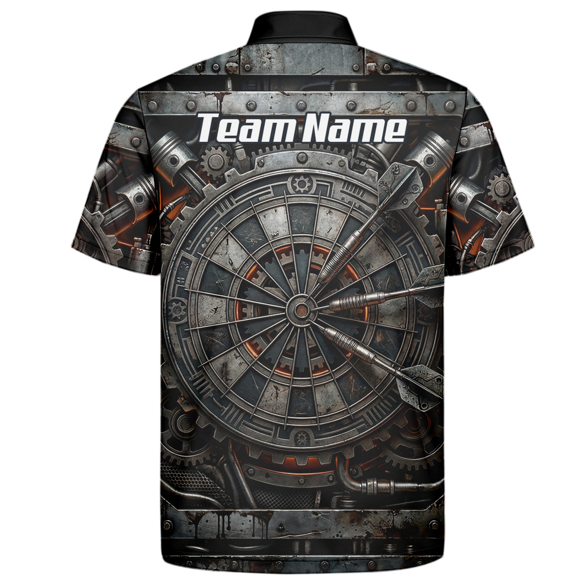 Personalised Men's Mechanical Industrial Gear Dart Jersey Custom Name Team Polo Shirt Grey Black W2120
