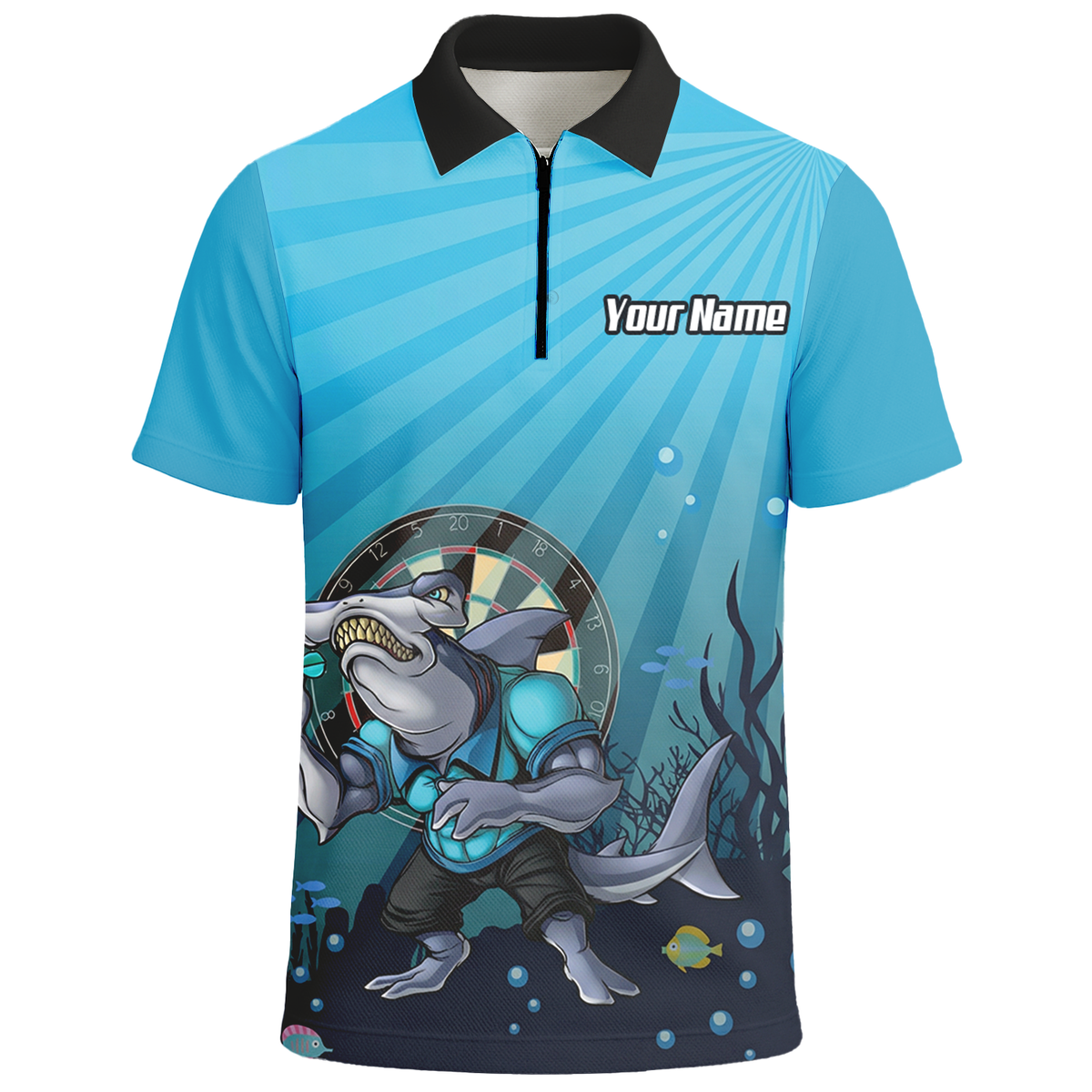 Personalised Hammerhead Shark Dart Jersey Polo and Zipper Blue For Men Custom Team Name Shirt W8382 - Polo -w Zipper Yes