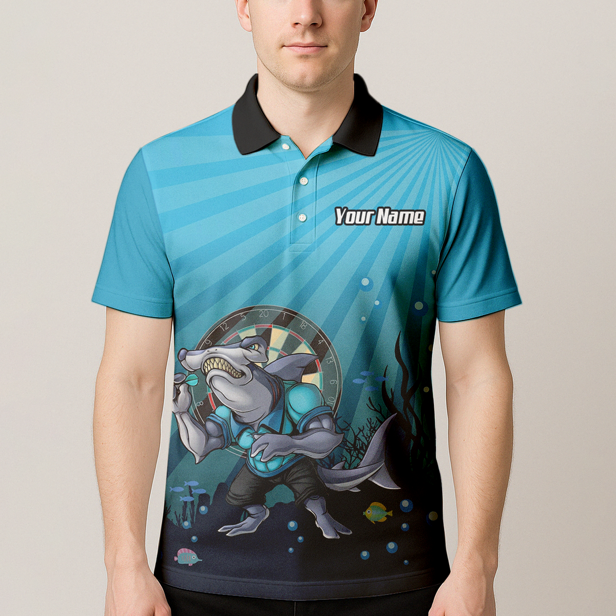 Personalised Hammerhead Shark Dart Jersey Polo and Zipper Blue For Men Custom Team Name Shirt W8382