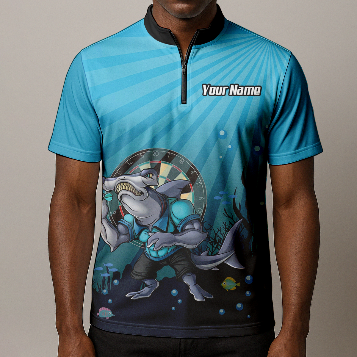 Personalised Hammerhead Shark Dart Jersey Polo and Zipper Blue For Men Custom Team Name Shirt W8382