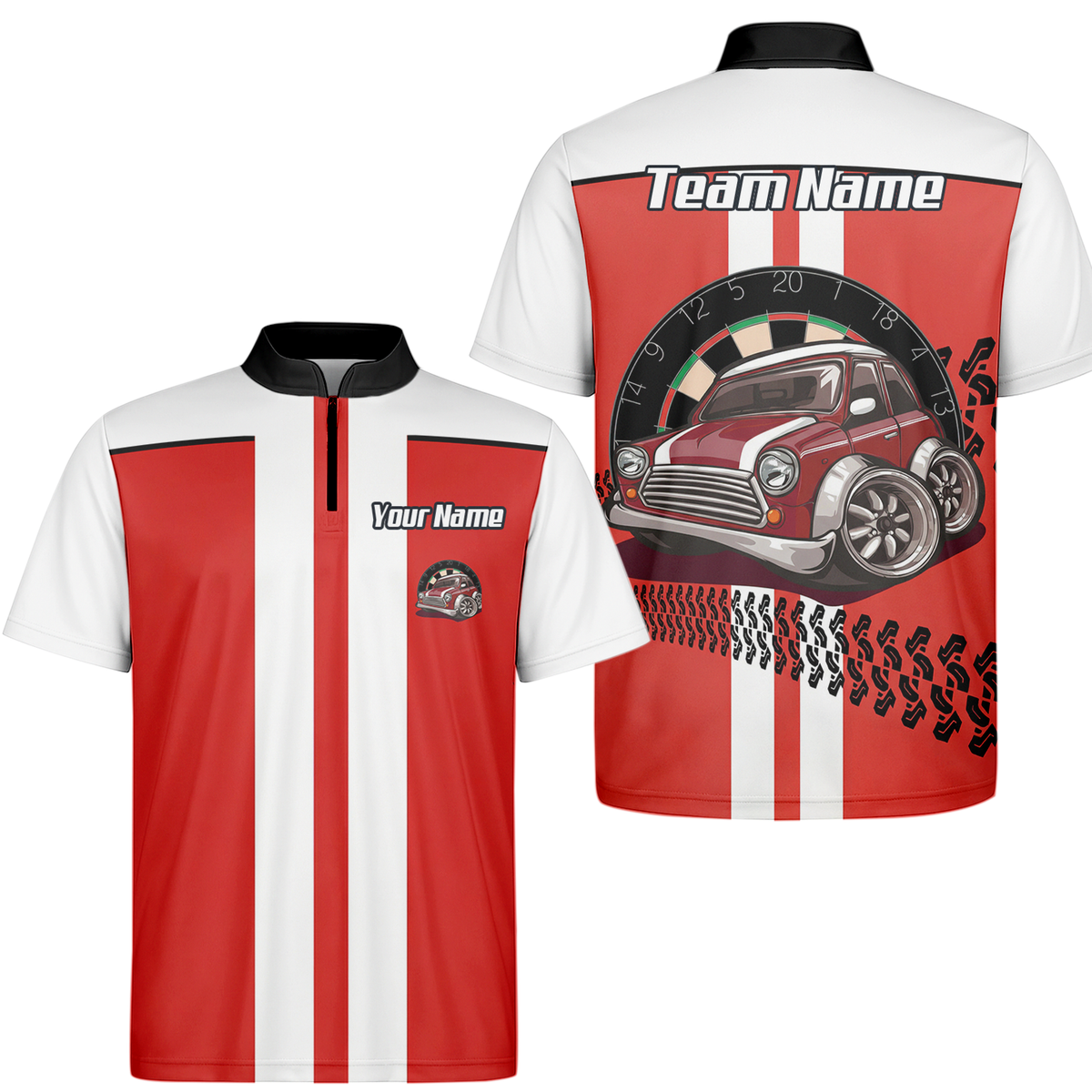 Personalised Classic Car Dart Jersey Red White Racing Polo and Zipper For Men X6562 - Zipper Yes