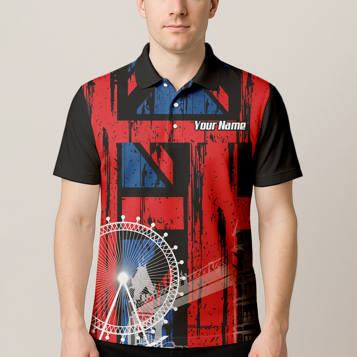 Personalised Union Jack London Landmarks Dart Jersey Polo and Zipper For Men Red Blue Black Custom Name Shirt X7232