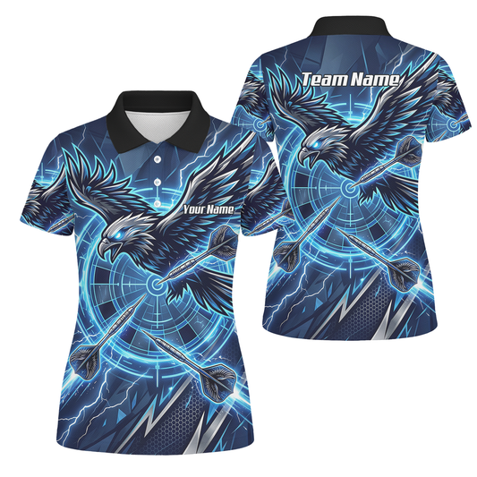 Personalised Blue Eagle Dart Jersey for Women, Custom Name and Team Electric Blue Lightning Sublimated Polo Shirt Y3067