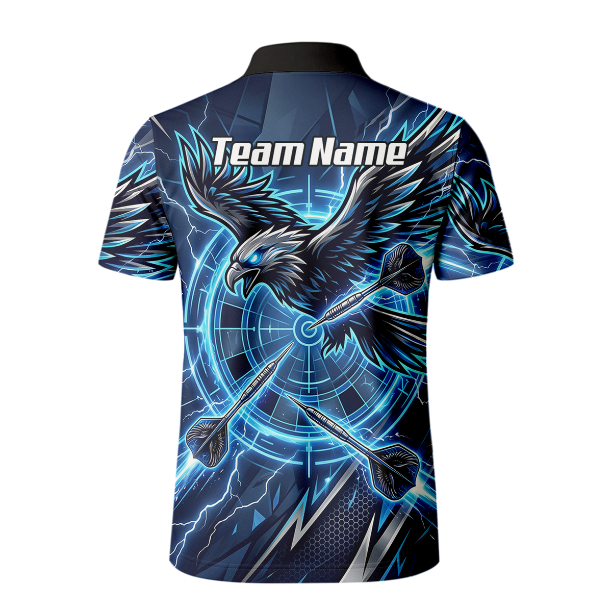 Personalised Blue Eagle Dart Jersey for Men, Custom Name and Team Electric Blue Lightning Sublimated Polo Shirt Y3067