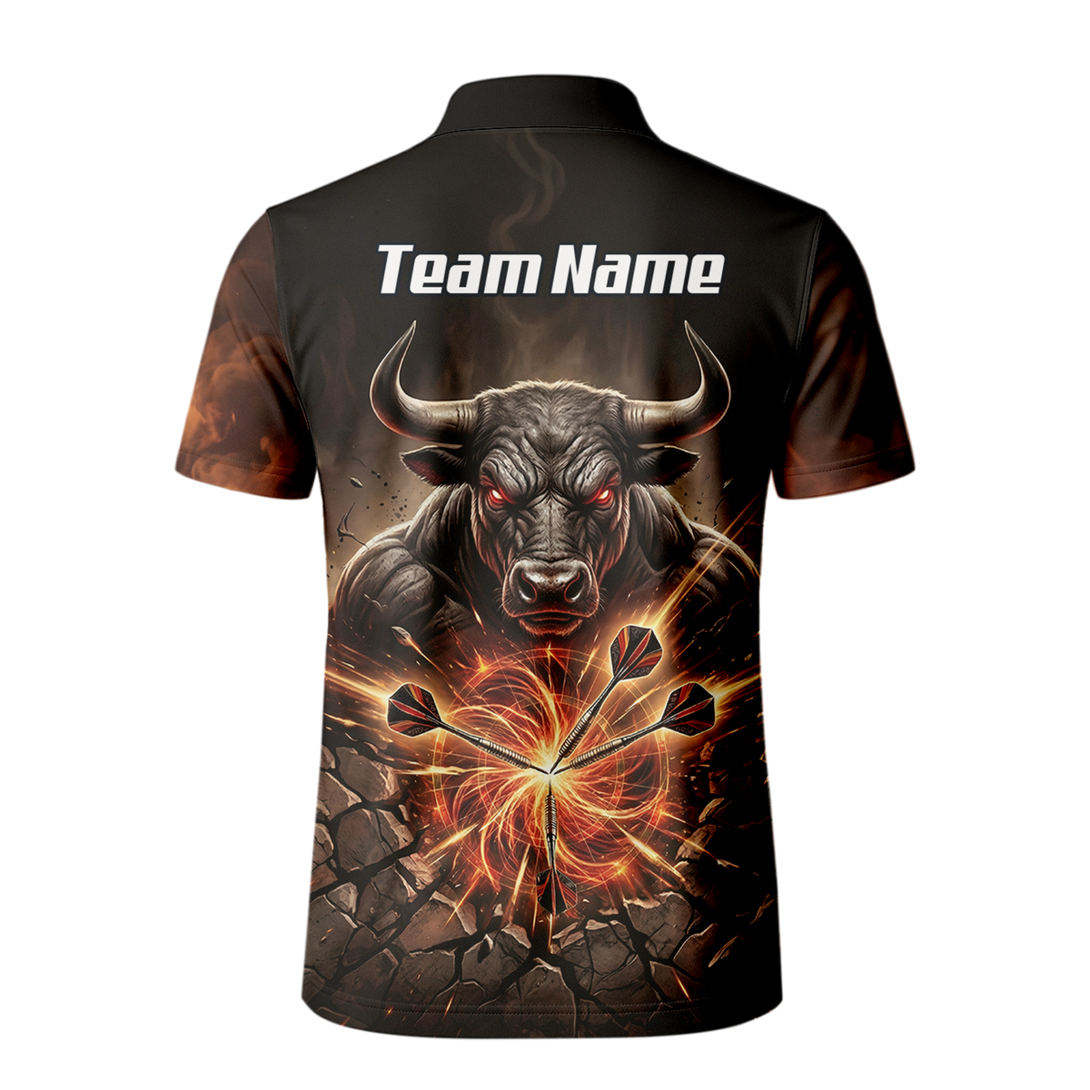 Personalised Men's Dart Jersey Custom Name Team Shirt Angry Bull Fire Flame Black Orange Polo Shirt Y4522