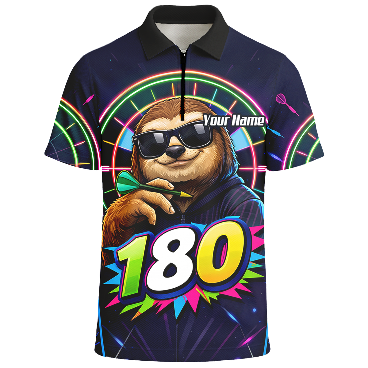 Personalised Sloth Dart Jersey for Men Custom Neon 180 Graphic Polo Shirt Y8867