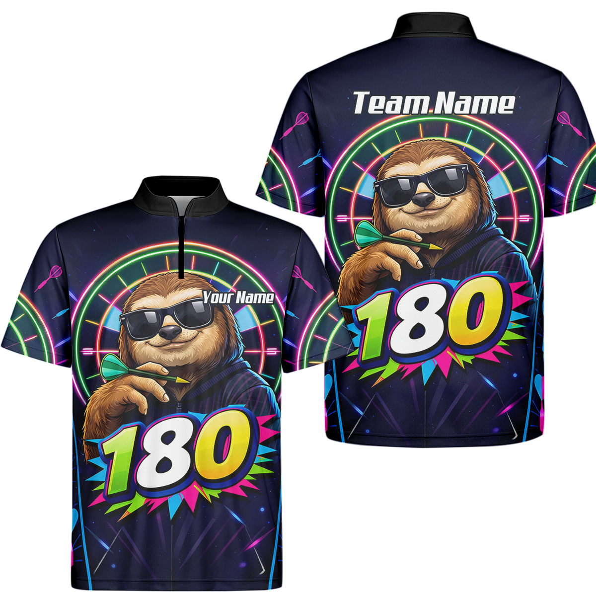Personalised Sloth Dart Jersey for Men Custom Neon 180 Graphic Polo Shirt Y8867