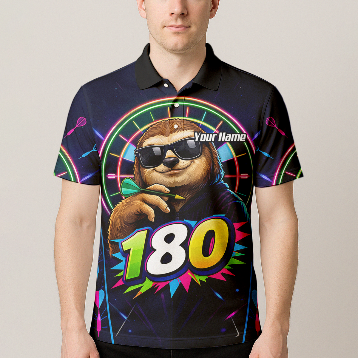 Personalised Sloth Dart Jersey for Men Custom Neon 180 Graphic Polo Shirt Y8867