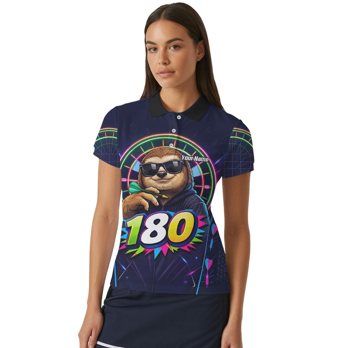 Personalised Sloth Dart Jersey for Women Custom Neon 180 Graphic Polo Shirt Y8867