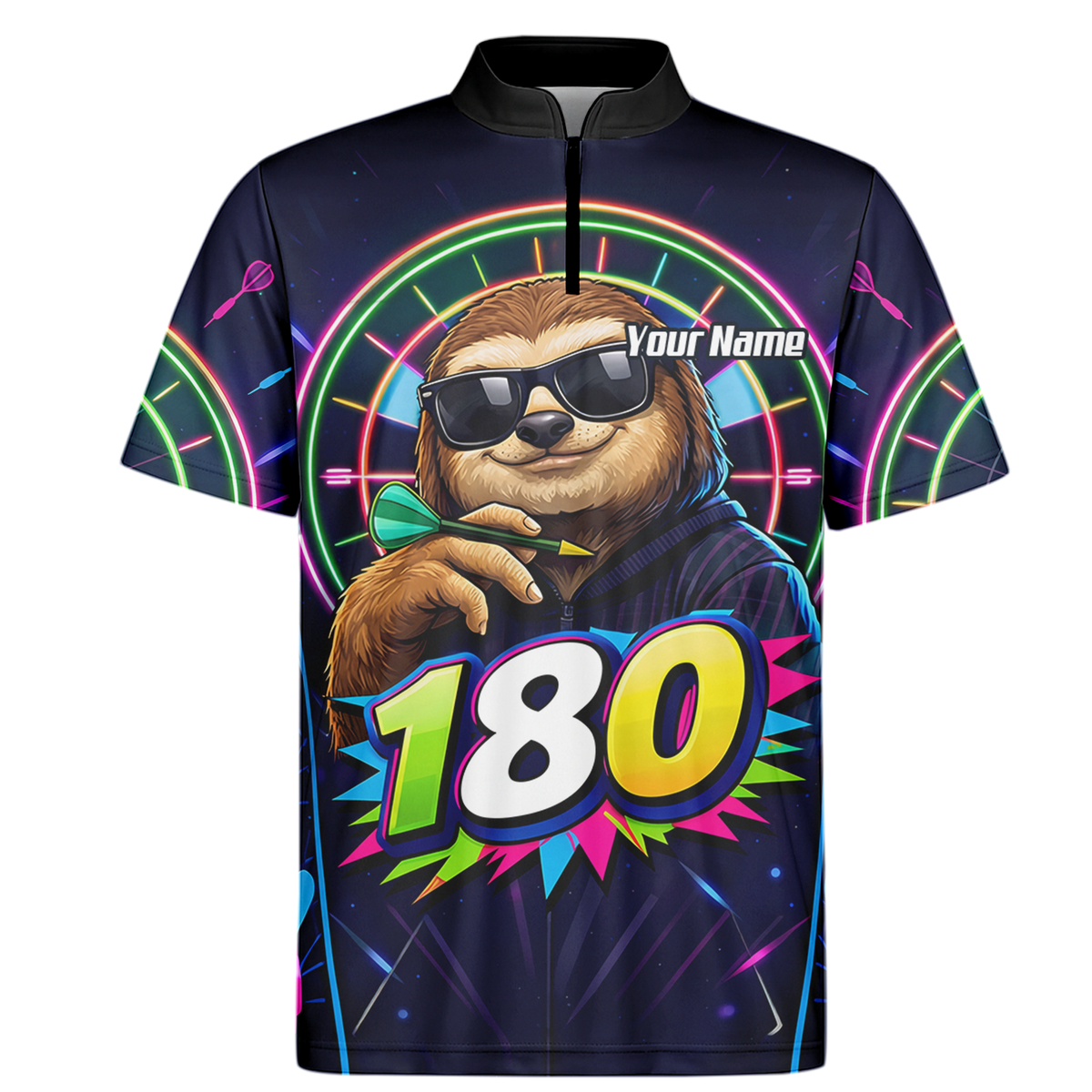 Personalised Sloth Dart Jersey for Men Custom Neon 180 Graphic Polo Shirt Y8867