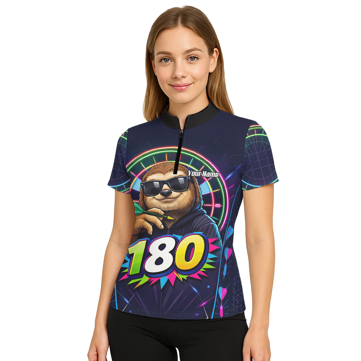 Personalised Sloth Dart Jersey for Women Custom Neon 180 Graphic Polo Shirt Y8867