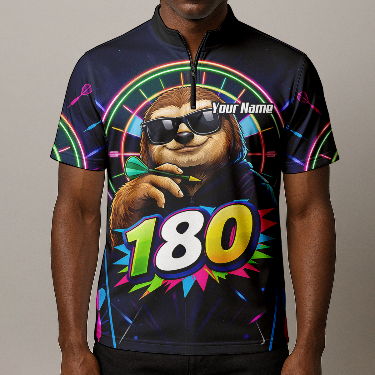 Personalised Sloth Dart Jersey for Men Custom Neon 180 Graphic Polo Shirt Y8867