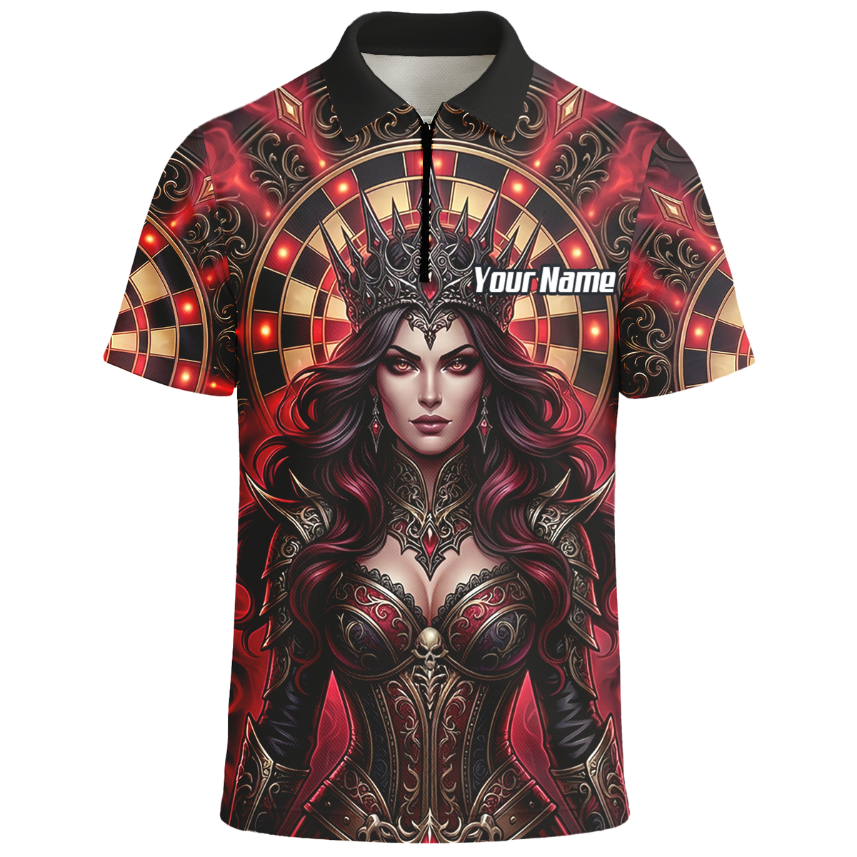 Personalised Gothic Queen Dart Jersey for Men Custom Red and Black Dart Polo Shirt Z3023