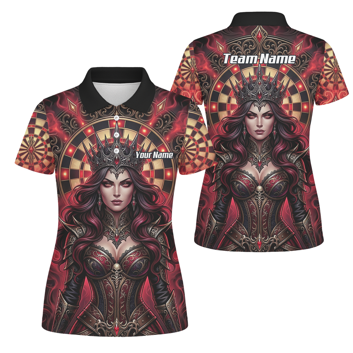Personalised Gothic Queen Dart Jersey for Women Custom Red and Black Dart Polo Shirt Z3023