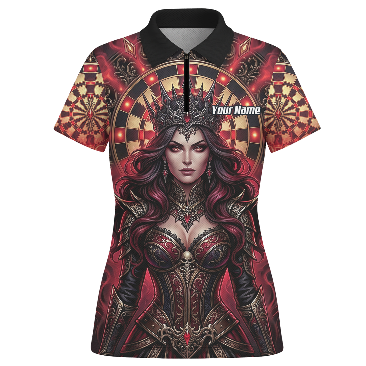 Personalised Gothic Queen Dart Jersey for Women Custom Red and Black Dart Polo Shirt Z3023