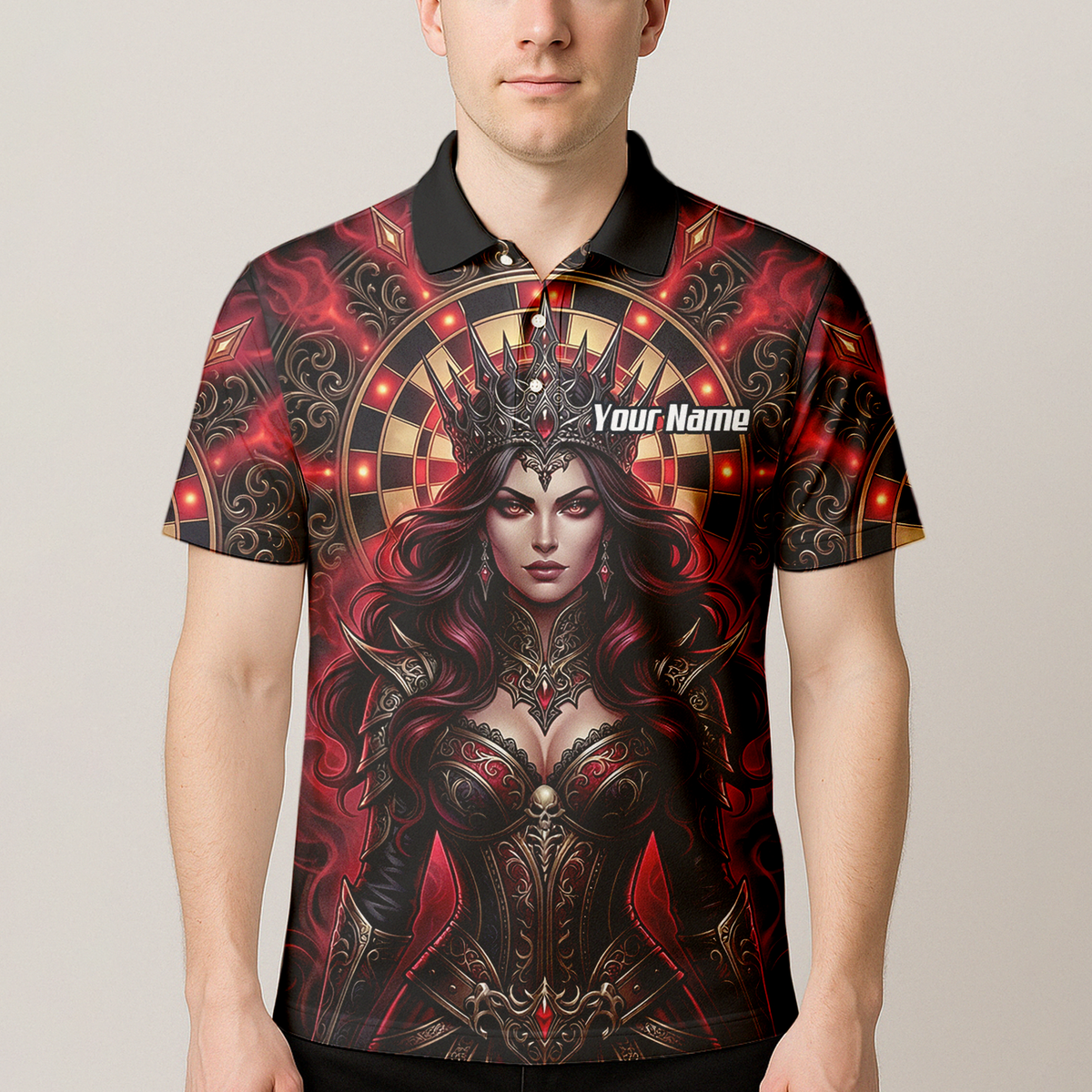 Personalised Gothic Queen Dart Jersey for Men Custom Red and Black Dart Polo Shirt Z3023