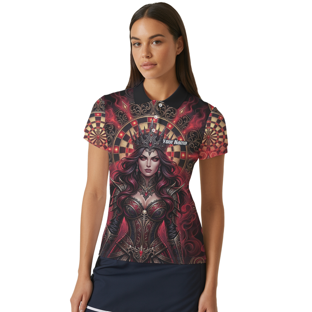 Personalised Gothic Queen Dart Jersey for Women Custom Red and Black Dart Polo Shirt Z3023