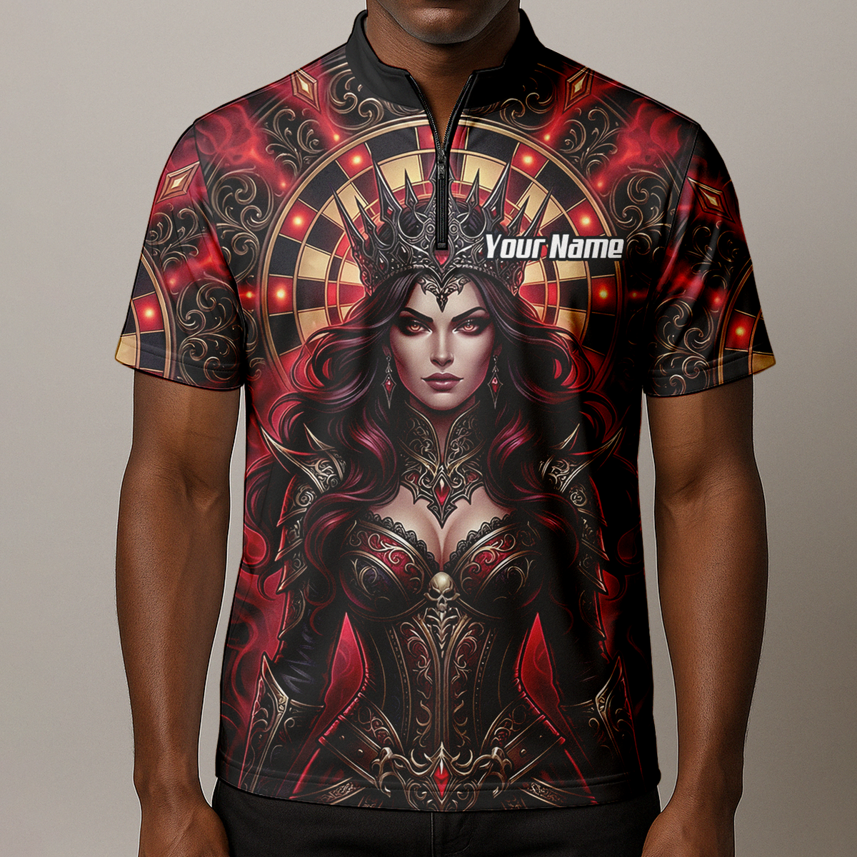 Personalised Gothic Queen Dart Jersey for Men Custom Red and Black Dart Polo Shirt Z3023