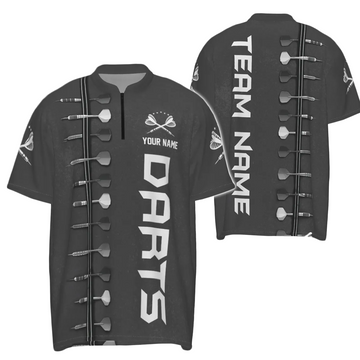 Darts shirt met 1/4 rits en 3D-print - zwart-wit op maat gemaakte dartjersey voor heren P309