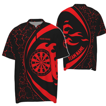 Red Fire Flames Darts 1/4 Zip Shirt for Men, Darts Team Jersey H259