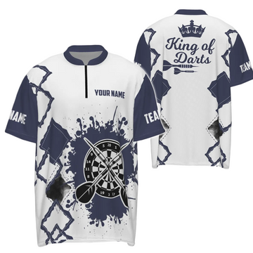 Men's Navy-White Darts Quarter-Zip Shirt with Custom Design - Cool Darts Jersey for the King of Darts O983
