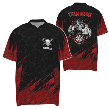 Personalized 3D Skull Darts 1/4 Zip Shirt Red Black Dart Jersey for Men Q208
