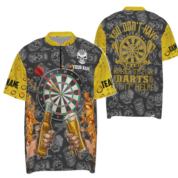 Men's Beer Darts 1/4 Zip Shirt - Drinking Darts Jersey - You don't have to be a pro! Y8221