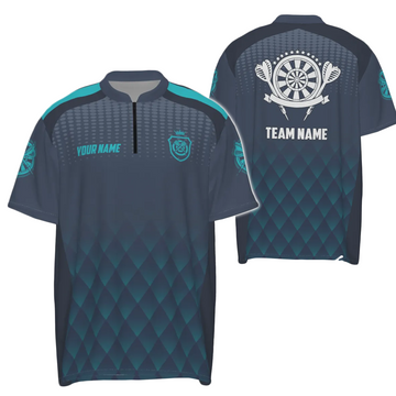 Men's Quarter-Zip Darts Shirt with Geometric Pattern in Blue-Navy - Essential Darting Jersey M237