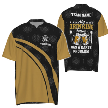 Black Men's Quarter-Zip Shirt for My Drinking Team with Beer Darts - Black and Yellow Darts Jersey J499