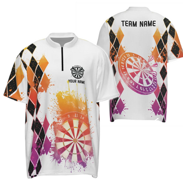 Men's Dart Jersey with Colorful Watercolor Argyle Pattern - 1/4 Zip Shirt A370