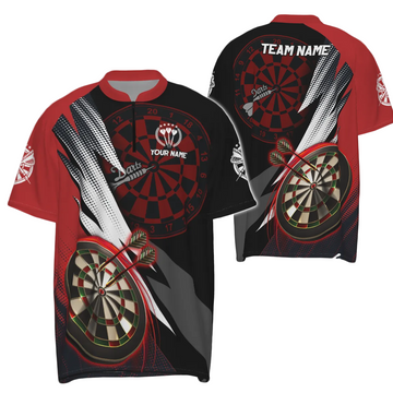 Red Black Dart Quarter-Zip Shirt - Cool Dart Shirt for Men - Team Jersey z357 Red