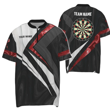 Men's Dart Team Jersey with Red and White Smoke Pattern, Personalized 1/4 Zip Dart Shirt G258