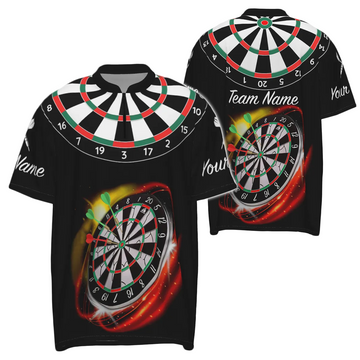 Rood en zwart dartsshirt voor heren met 1/4 rits en aangepaste naam - Cool Darts Jersey voor heren L498