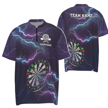 Men's Dart Quarter-Zip Shirt with Thunder and Lightning, Dart Jersey in Purple C5131