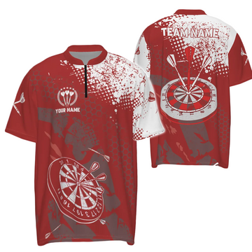 Men's Dart 1/4 Zip Shirt - Retro Red and White Pattern - Dart Team Jerseys for Men LDT0704 B987